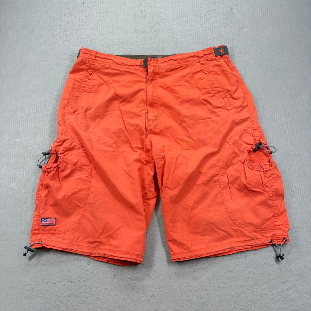 Plugg Cargo Shorts Mens 38 Orange Performance Equipment Utility Bungee Belted